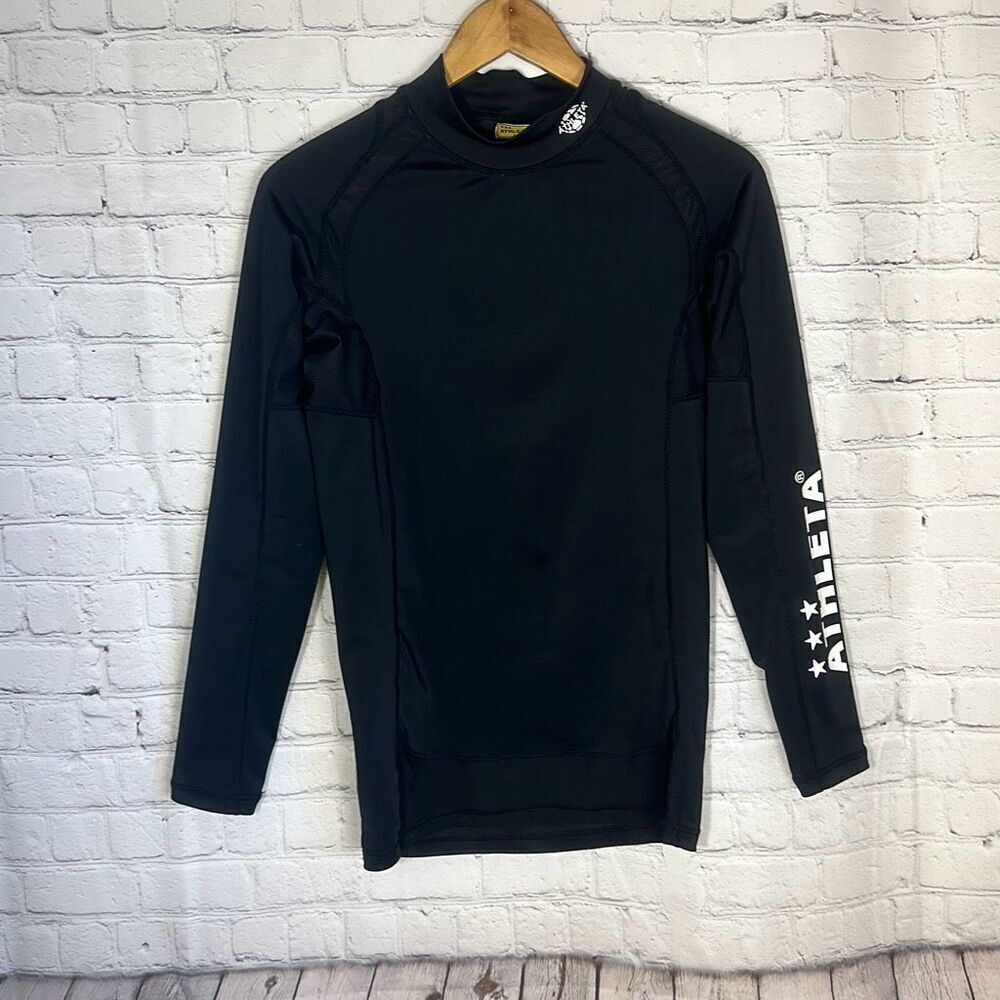 RARE Vintage Japan ATHLETA‎ Mockneck Big Logo Printed size L Large Long Sleeve